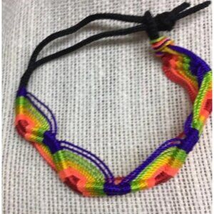 Rainbow Black Woven Bracelet 8 In Gay Pride 80S Friendship Zig Zag Hippie Retro
